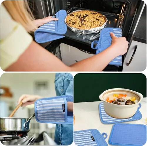 Miniatura 5 de Alselo Juego de 3 agarraderas de silicona resistentes al calor y antideslizantes, almohadillas calientes profesionales para horno con bolsillos