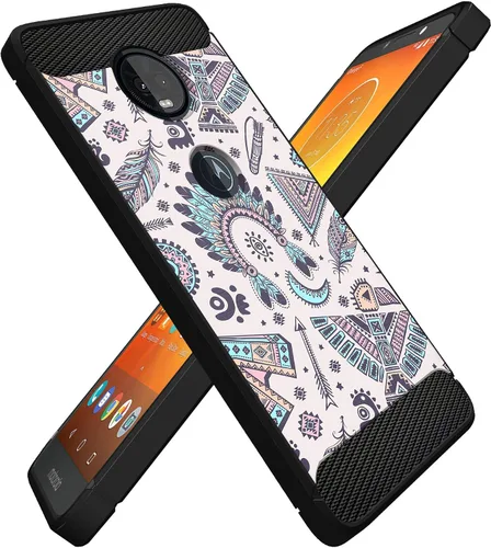 Miniatura 5 de CasesOnDeck - Funda compatible con Motorola Moto Z4 / Moto Z4 Play, diseño tribal floral mate TPU flexible fibra de carbono texturizada (azul tribal)