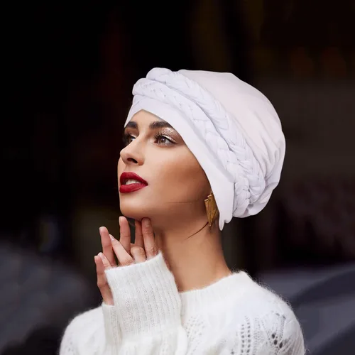 Miniatura 2 de Gorras de turbante africanas para mujer, gorro con torsión, preatado, doble trenza
