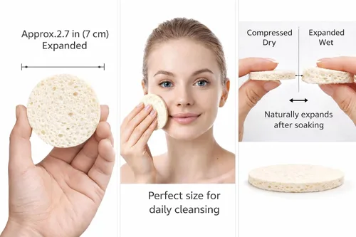 Miniatura 2 de Esponjas faciales comprimidas, paquete de 60 – Esponja facial de celulosa natural para limpieza, eliminación de maquillaje, exfoliación, lavado