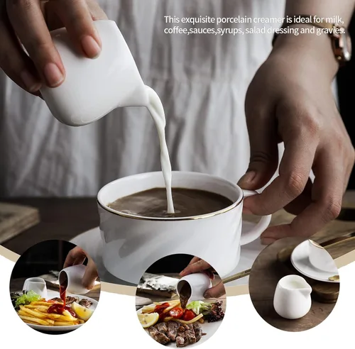 Miniatura 5 de Mini crema de porcelana de 3 onzas, 6 piezas, pequeña jarra de crema de cerámica, juegos de jarra de salsa para café, té, leche, color blanco