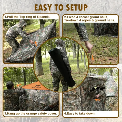 Miniatura 4 de Hunting Blind for 2-3 Person, See-Through Ground Blind with Silent Zipper and Orange Top, Portable Pop-Up Tent for Deer and Turkey Hunting with