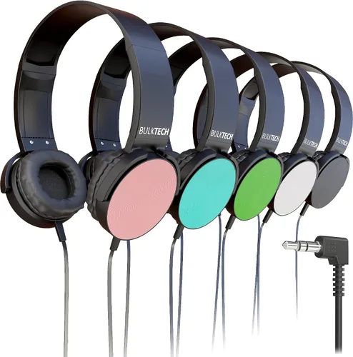 Miniatura 15 de Paquete de 5 auriculares de cuero con cable sobre la oreja con conector de 3.5mm, carcasa metálica ovalada, negro