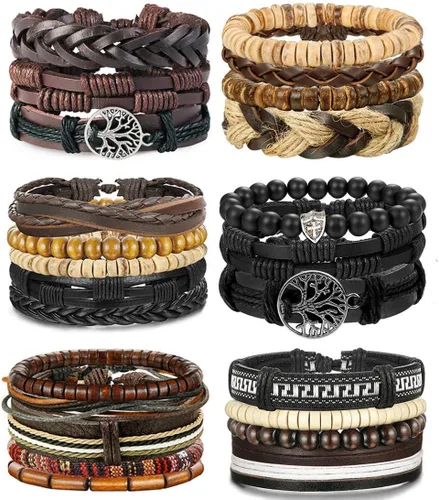 Lolias 24 unidades Pulseras de cuero tejido para hombres y mujeres, pulseras ajustables de cuero, sin metal, L-SDL-24PSL-SMS