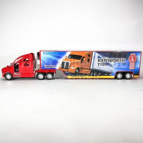 Miniatura 2 de KiNSMART Kenworth T700 - Camión contenedor a escala 1:68, modelo de metal fundido a presión, rojo con calcomanías, acción de retroceso