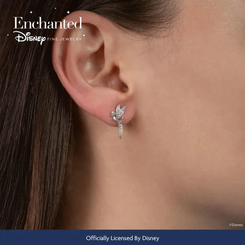 Miniatura 2 de Jewelili Encantado Disney Fine Jewelry Pendientes de plata esterlina 110 CTTW Diamond Tinker Bell, Metal, Diamante