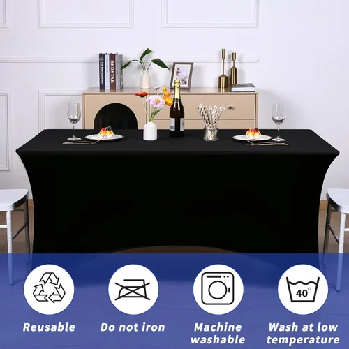 Miniatura 5 de Fixwal Paquete de 12 Cubiertas de Mesa de Spandex Negro para Mesas de 6 Pies, Fundas de Mesa Rectangulares Ajustadas Elásticas para Bodas