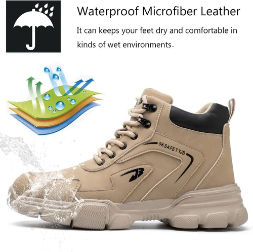 Miniatura 2 de PJZHJ Botas de punta de acero impermeables para hombres, Botas de trabajo de seguridad, Botas de punta de acero ligeras, Botas de construcción