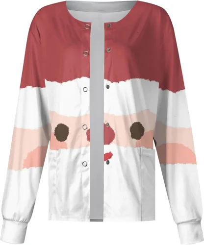Miniatura 2 de Chamarras médicas estampadas de Navidad para mujer, con botones frontales, lindo estampado, manga larga, uniforme de enfermera, con bolsillos