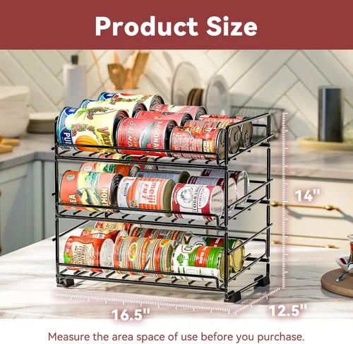 Miniatura 4 de SUFAUY Organizador de latas de 3 niveles para despensa, con capacidad para 36 latas, estantes de metal resistente para almacenamiento, color negro