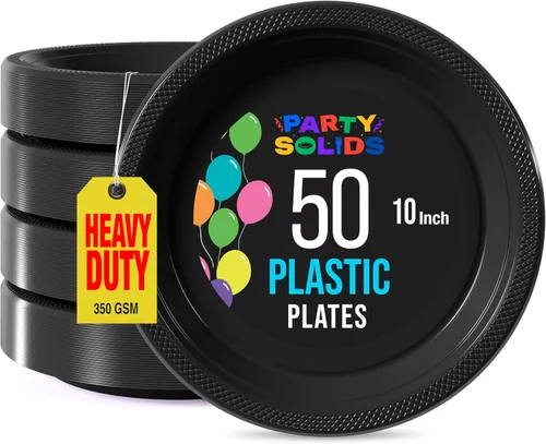 Miniatura 45 de Exquisite Party Solids - Platos de plástico naranja para suministros de fiesta, platos desechables de 10 pulgadas, 50 piezas, juego de vajilla