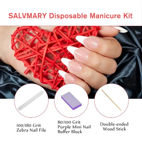 Miniatura 3 de Kit básico profesional desechable para manicura de 3 piezas, lima de uñas de madera grano 100/180, mini pulidor grano 80/100, palo de madera, juego