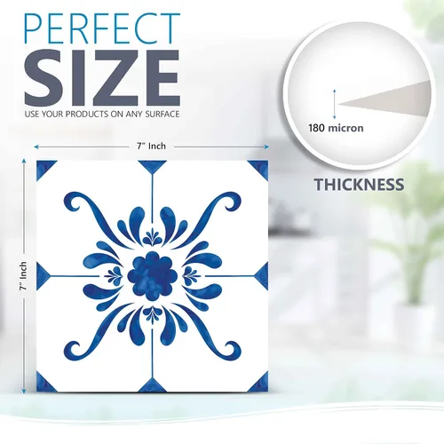 Miniatura 2 de Mi Alma Adhesivo para azulejos, fácil aplicación, ideal para baño, cocina, azulejos de pared (azul y blanco, 7 x 7 pulgadas)