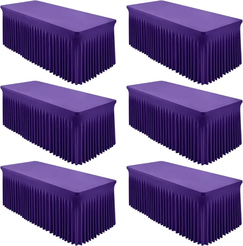 Miniatura 37 de Paquete de 2 manteles color azul bebé para mesa rectangular de 4 pies, manteles de elastano elásticos de 4 pies, falda blanca rectangular para baby