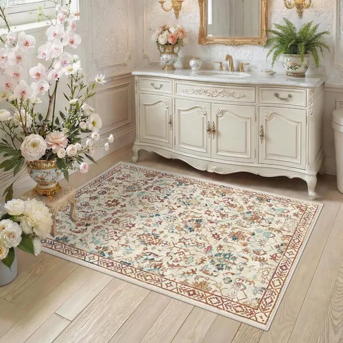 Miniatura 2 de Alfombra de área pequeña de 2 x 3 pulgadas, color beige, para entrada, baño, cocina, antideslizante, de pelo bajo, lavable, moderna alfombra bohemia