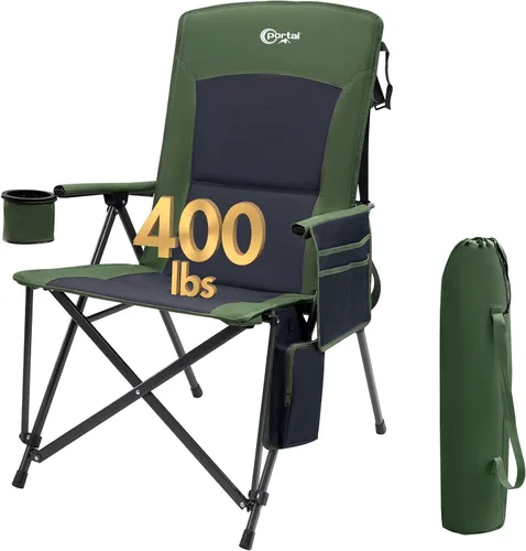 Miniatura 14 de PORTAL Silla de camping plegable extra grande con respaldo alto, sillas de césped portátiles para adultos, deportes al aire libre con apoyabrazos
