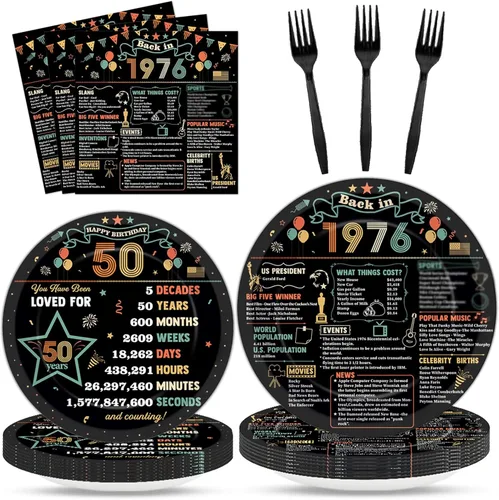 Miniatura 79 de Juego de 96 piezas de platos de papel, servilletas y tenedores para fiesta de cumpleaños número 16 para fiesta negra de dulces 16 años, platos