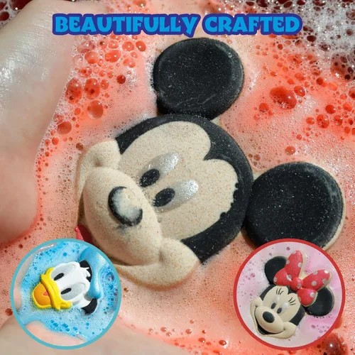 Miniatura 5 de Bombas de baño de Mickey, Minnie y Pato Donald para niños, colores brillantes de arcoíris, con aroma a bayas, para niños de 3 años en adelante
