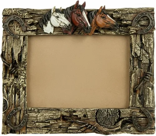 Comfy Hour Marco de fotos de figura de caballo de 10.7 pulgadas, marco de fotos rústico antiguo vintage de 7 x 5 para decoración del hogar, estatua