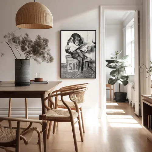 Miniatura 5 de Poster Master Póster de Chimpancé - Impresión de Mono Leyendo Periódico - Arte de Pared de Mono - Regalo para Hombres, Mujeres y Amantes