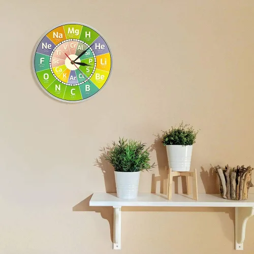 Miniatura 3 de The Geeky Days Reloj de tiempo Chem Tabla periódica Elementos de ciencia Reloj de pared de cuarzo silencioso Símbolos químicos Arte de pared