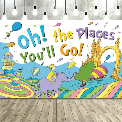 Fondo de pancarta para Oh The Places You'll Go con 70.8 x 43.3 pulgadas, decoraciones de fiesta grandes, fondo de fotografía para suministros de
