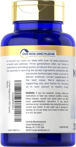 Miniatura 3 de Carlyle Óxido de magnesio 500 mg 300 cápsulas recubiertas Suplemento vegetariano, sin OMG y sin gluten