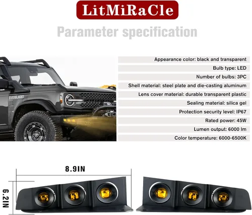 Miniatura 7 de Luz antiniebla LED para parachoques delantero con montajes, accesorios de lámparas antiniebla de parachoques modular, fuente de luz ámbar ultra