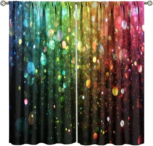 Miniatura 37 de Cortinas opacas abstractas de arco iris, pintura de color arcoíris con gotas, diseño gráfico creativo con bolsillo para barra, para sala de estar