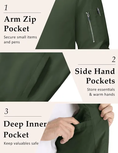 Miniatura 5 de MAGCOMSEN Chaqueta para hombre, ligera, cortavientos, chaqueta bomber resistente al viento, chaqueta casual con cremallera, abrigos ropa exterior