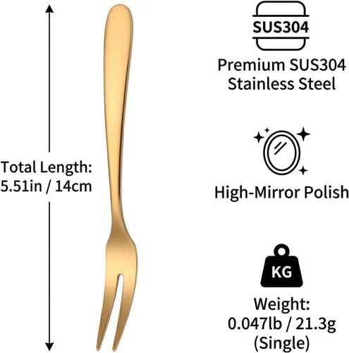Miniatura 2 de Marfia - Tenedores de postre de acero inoxidable SUS304 de 6 piezas de oro para postres de 5.51 pulgadas, tenedores pequeños para aperitivos