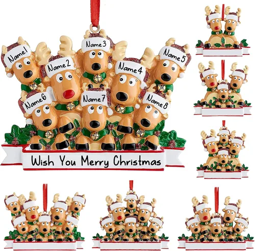 Miniatura 17 de Adornos de Navidad de renos 2021, con texto personalizable, familia de 3