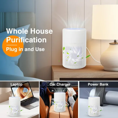 Miniatura 3 de Purificador de aire pequeño para dormitorio y hogar: mini purificador de aire de escritorio personal - Filtra olores de pelo de caspa de humo