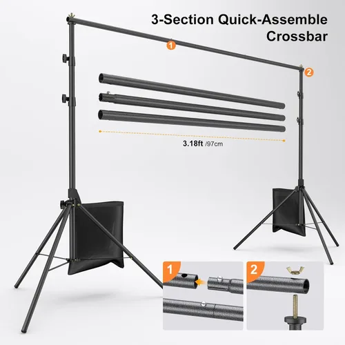 Miniatura 8 de LINCO Kit de soporte de fondo para fiestas, 10 x 7 pies, ajustable, para estudio de fotografía, sistema de soporte de fondo fotográfico