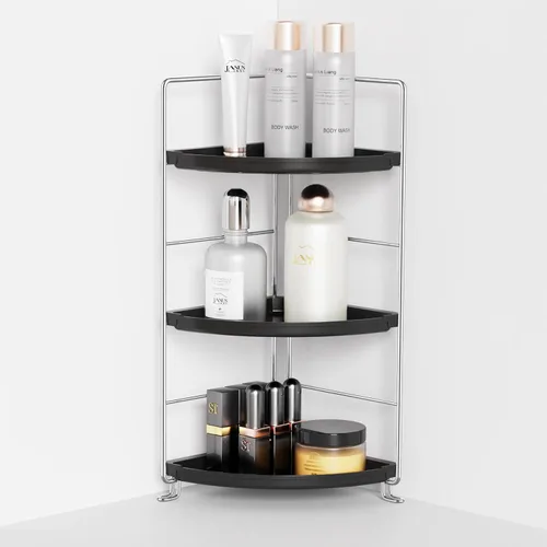 Miniatura 8 de Organizador de encimera de baño de 3 niveles, organizador de baño de plástico, bandeja de tocador de maquillaje de instalación sin herramientas