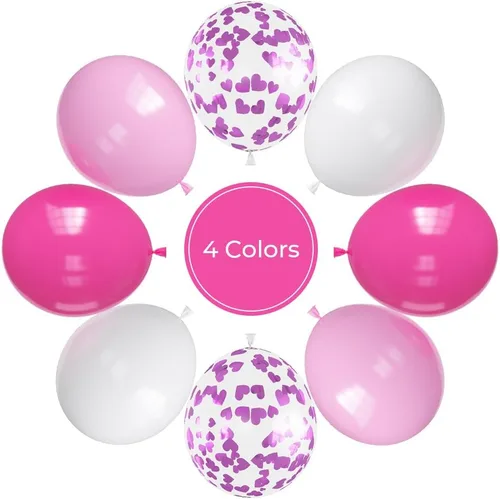 Miniatura 3 de Globos rosa, 60 globos de color rosa fuerte y blanco, globos de confeti magenta para niñas, decoración temática de cumpleaños, baby shower