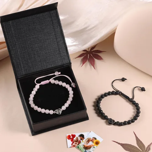 Miniatura 4 de ROSI - Pulseras personalizadas a juego para parejas con imagen en el interior para hombres y mujeres, pulsera personalizada con fotos, aniversario