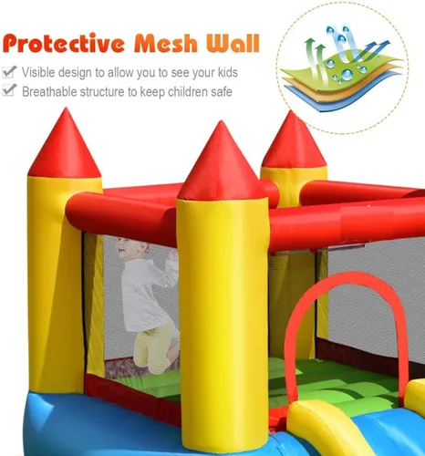Miniatura 4 de OLAKIDS Tobogán acuático inflable, casa de rebote 4 en 1 para niños con tobogán, piscina de salpicaduras, gran área de rebote de malla de poliéster