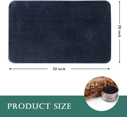 Miniatura 2 de Alfombra de baño de 16 x 24 pulgadas, microfibra de felpa lanuda absorbente de agua, lavable a máquina, antideslizante y suave, color azul oscuro