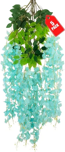 Miniatura 28 de Paquete de 12 flores colgantes de glicina rosa, flores colgantes falsas de 3.44 pies, guirnalda de glicina artificial para decoración de boda, telón