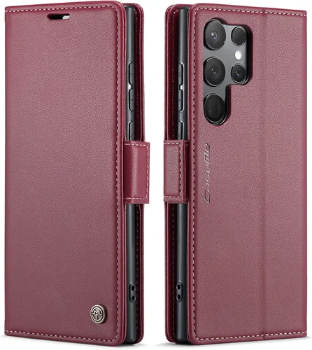 Miniatura 24 de QLTYPRI Funda tipo cartera para Samsung Galaxy S22 Ultra, funda magnética de piel sintética de alta calidad con bloqueo RFID, ranuras para tarjetas