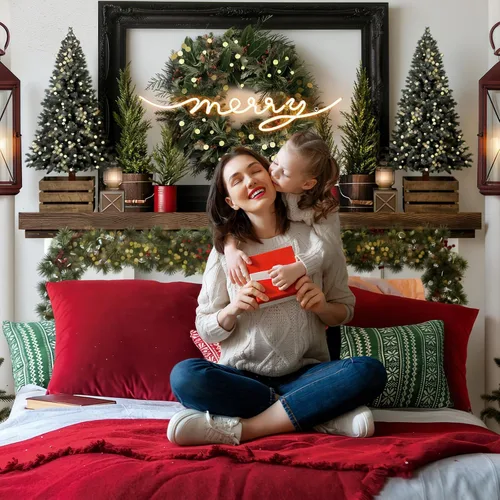 Miniatura 3 de MEHOFOND Cabecera de Navidad roja de 7 x 5 pies, telón de fondo de cama para niños, retrato de fotografía de invierno, vacaciones de invierno