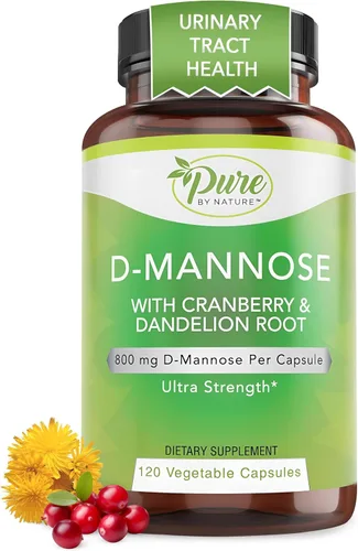 Miniatura 8 de Pure By Nature Cápsulas veganas de D-manosa de 600 mg con extracto de arándano y diente de león, apoyo para la salud del tracto urinario, impureza