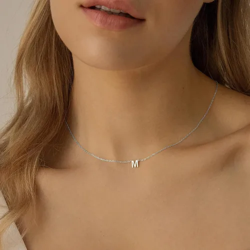 Miniatura 45 de Collares con iniciales para mujer, delicado collar de letra plateada con nombre personalizado con monograma, collar simple y lindo con inicial