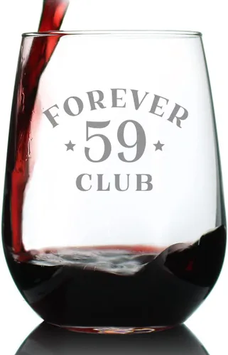 Bevvee Forever 59 Club - Copa de vino sin tallo, regalos de 60 cumpleaños para mujeres y hombres que cumplen 60 años, decoración de fiesta de