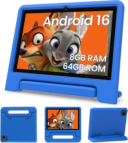 ApoloSignage 2025 Tablet Android 15 para niños, pantalla HD de 10 pulgadas, procesador Octa-Core, 8 GB RAM, 64 GB ROM (expandible a 1 TB), con