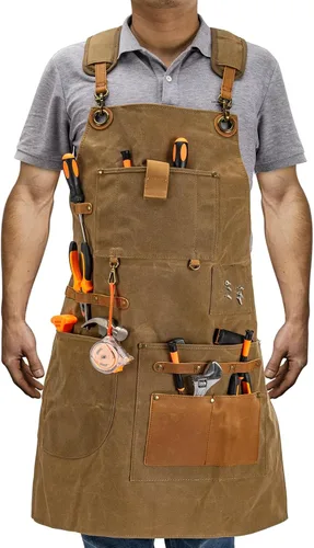 Miniatura 2 de Delantal de trabajo con bolsillos para herramientas, delantal resistente para carpinteros, mecánicos, herreros, carpinteros para regalo