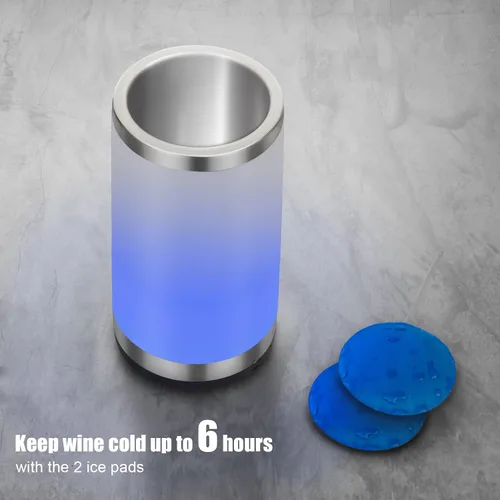 Miniatura 5 de Enfriador de vino con lámpara táctil RGB Cubo enfriador de botellas de vino Aislador de doble pared con 2 bolsas de hielo para champán de 25.4