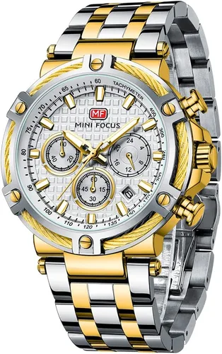 Miniatura 10 de MF MINI FOCUS Relojes de negocios para hombre (cronógrafo/resistente al agua/luminiscente/calendario/24 horas) Relojes de cara grande con banda