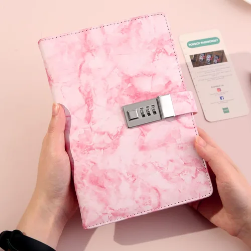 Miniatura 8 de Diario de mármol CAGIE con cerradura para niñas y mujeres, diario secreto impermeable con cerradura de 192 páginas para niñas con bolígrafo, diarios